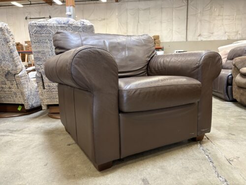 Brown Leather Roll Arm Accent Chair