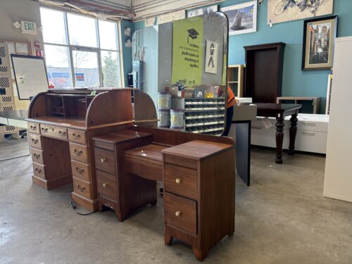Vintage Dark Finish Wooden Vanity with Mirror