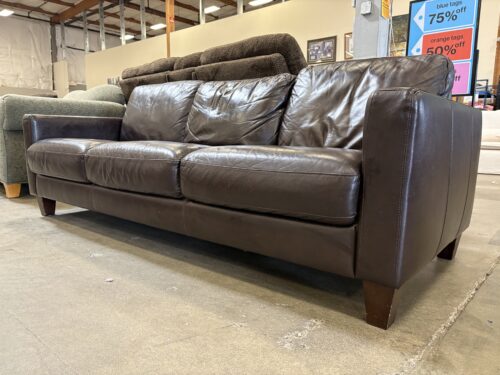 Modern Square Arm Brown Leather 3 Seat Sofa