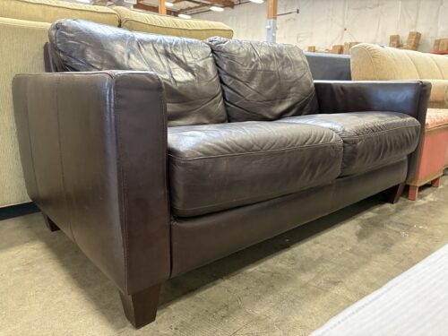 Modern Square Arm Brown Leather Loveseat