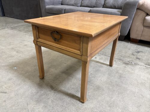 Vintage Wooden Natural Finish Nightstand with Brass Swing Pull