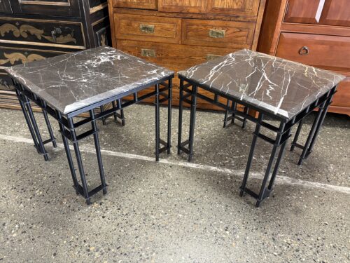 Post Modern Industrial Black Marble Topped  Square Side Tables (Set of 2)