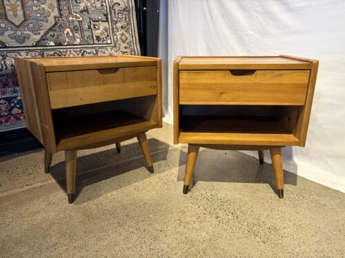 Solid American Poplar Wood MCM Nightstands (Set of 2)