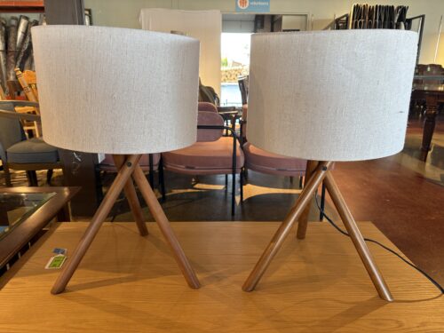 Modern Scandinavian Tripod Table Lamp with Off White Drum Shade (Set of 2)