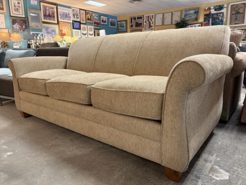 BROYHILL Tan Fabric Roll Arm 3 Seat Sofa