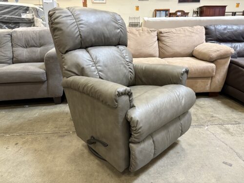 LA-Z-BOY Stone Grey Leather Swivel Rocking Manual Recliner