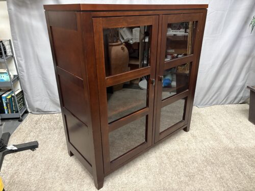 CRATE & BARREL Mahogany Finish Glass Door Storage Cabinet