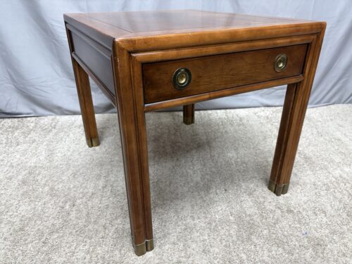 HENREDON Vintage Mid Century Campaign Style Single Drawer End Table