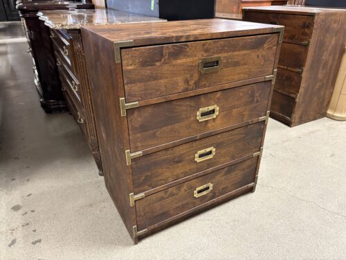 Campaign Style 4-Drawer Petite Dresser w/ Brass Hardware