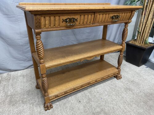 Antique Lions Foot Tiger Oak 3-Tier Console Table