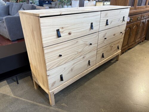 Solid Pine 6-Drawer Dresser with Leather Pulls