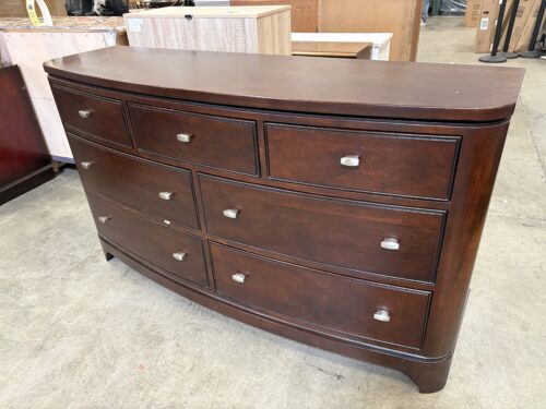 Cherry Finished 7 Drawer Breakfront Lowboy Dresser with Silver Pulls