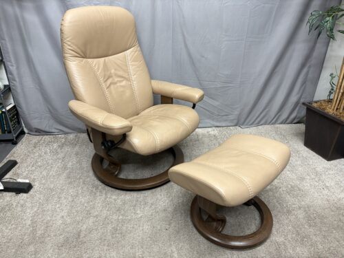 EKORNES Stressless Sand Leather Swivel Recliner w/ Footstool