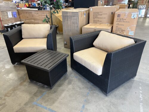 NEW! TK CLASSICS Barbados 3 Piece Outdoor Wicker Patio Furniture Set in Black and Wheat (Southcenter Store)