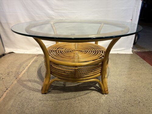 Round Swirling Rattan And Bamboo Glass Coffee Table
