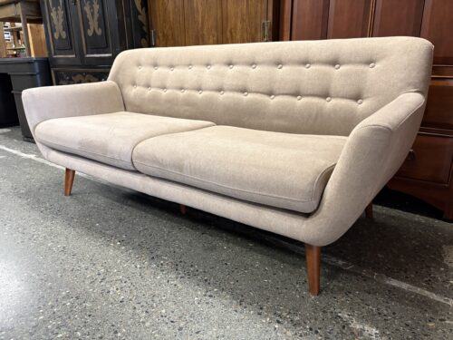 Taupe Fabric MCM Style Tufted Back Sofa