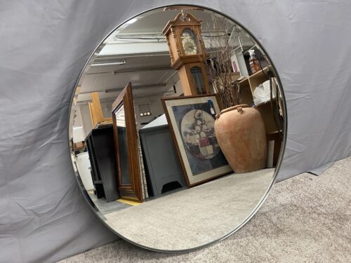 CRATE & BARREL Silver Beveled Edge Round Wall Mirror