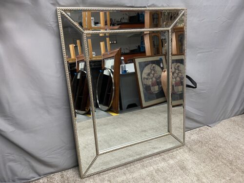 Antique Silver Finished Beveled Beaded Wall Mirror