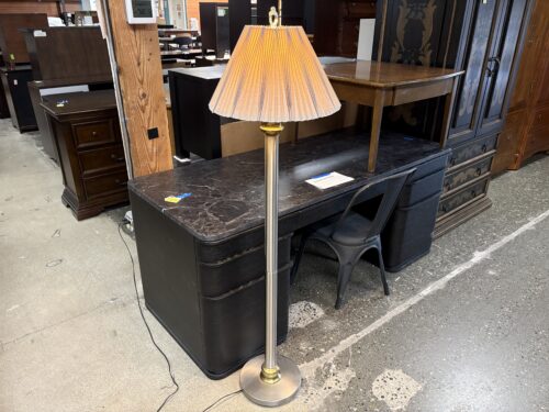 Nickel Pillar Floor Lamp w/ Grey Pleated Shade