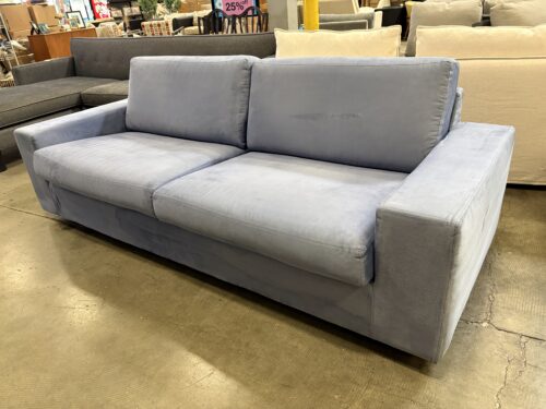 Powder Blue Microplush Square Arm Wide Seat Sofa