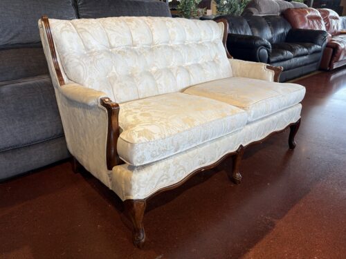 MEIER AND FRANK Vintage French Provincial White Floral Loveseat with Wooden Frame