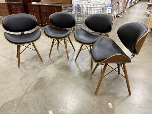 Mid-Century Style Curved Dining Chair with Black Leather Seat and Walnut Finished Eiffel Base (Set of 4)