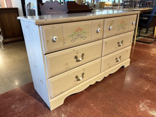 Country Style Cream Floral 6-Drawer Dresser with Mirror