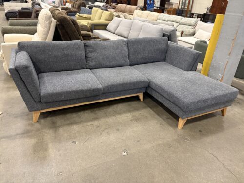 Modern Heathered Dark Grey 2 Piece L-Shaped Sectional with Lght Wood Trim and Feet
