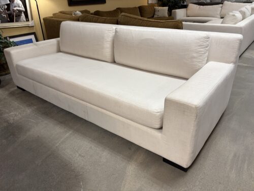 RESTORATION HARDWARE Modena White Fabric Track Arm Bench Cushion Sofa