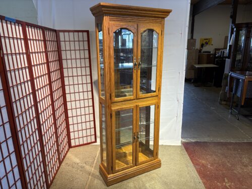 PULASKI 5-Tier Illuminated Tall Oak Glass Curio Cabinet
