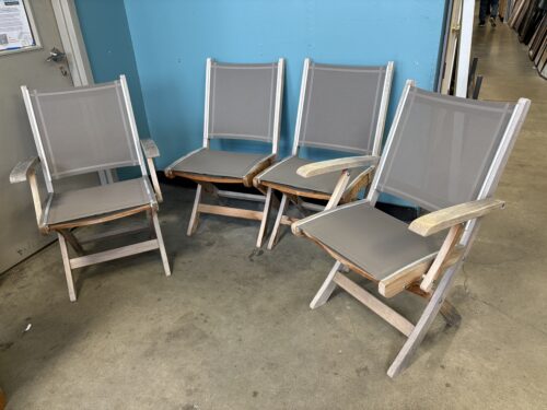 KINGSLEY BATE St. Tropez Teak Folding Sling Outdoor Dining Chair Set with 2 Armchairs (Set of 4)