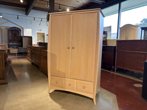 Blond Wood Contemporary Armoire Featuring Two-Door Storage