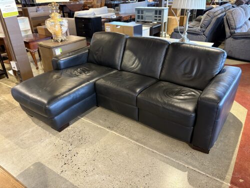 ITALSOFA Black Leather Sofa with Left Chaise