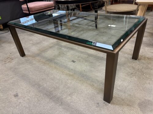 Vintage Brass and Thick Beveled Glass Rectangular Coffee Table