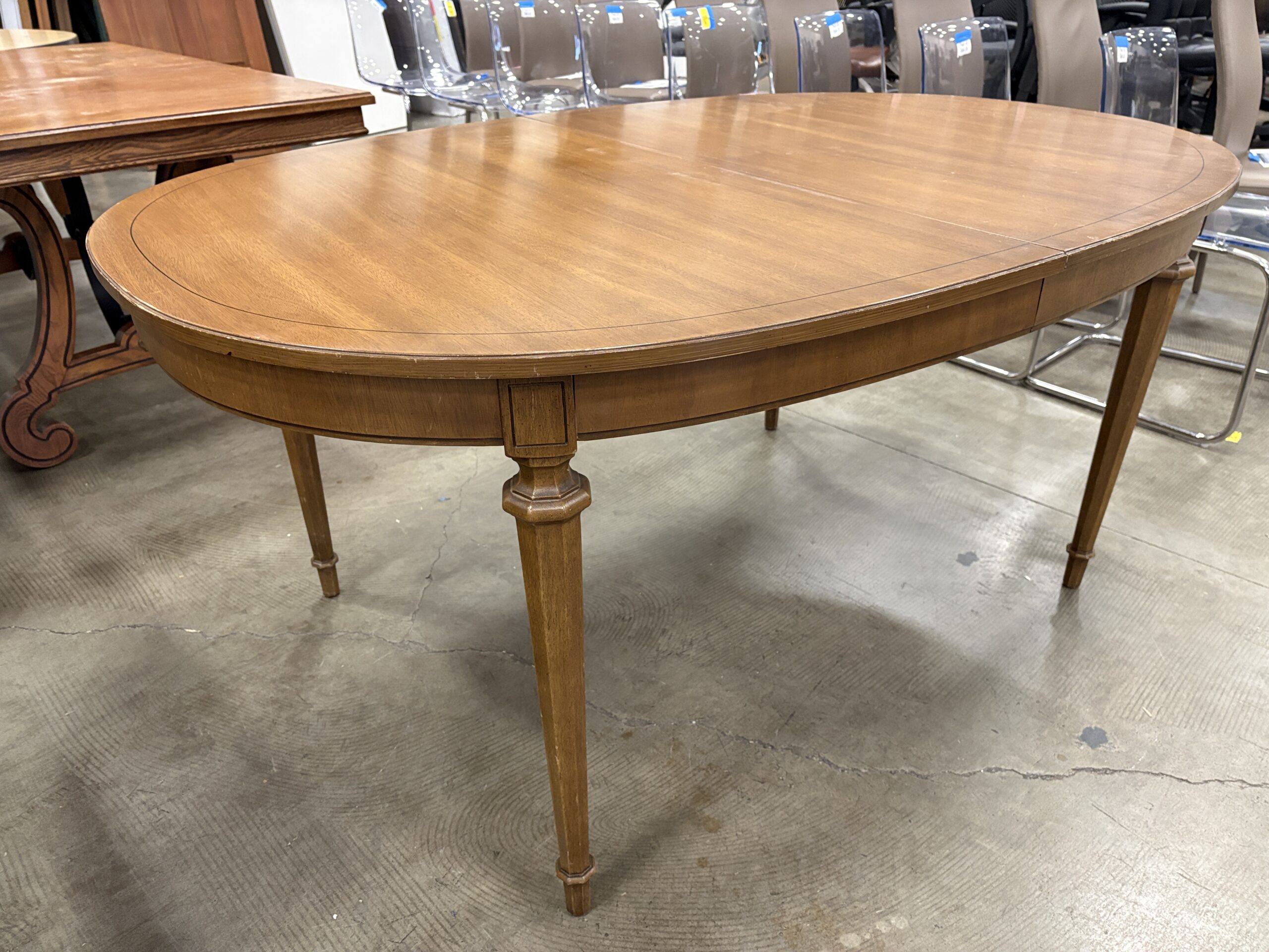 Vintage Natural Finish Wooden Dining Table with Carved Details