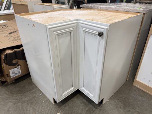 White Kitchen Corner Cabinet with Lazy Susan Shelving