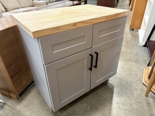 Freestanding Kitchen Cabinet with Natural Wood Countertop