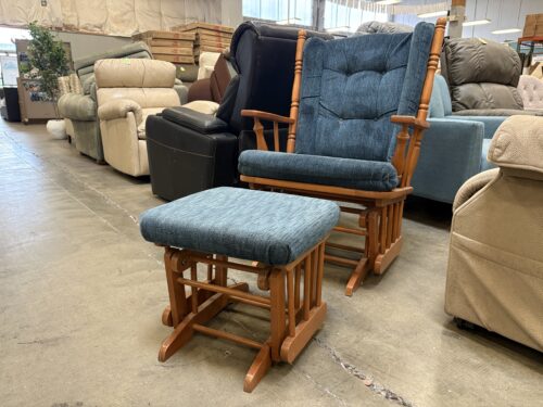 Vintage Wooden Gliding Rocker with Ottoman