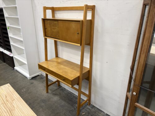 CROSLEY FURNITURE MCM Style Maple Oil Finished Desk Unit with Shelving