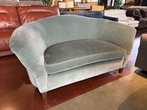 BAKER FURNITURE Velvet Curved Settee in Icey Blue