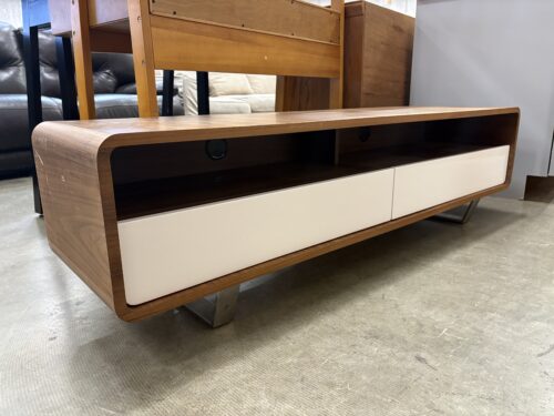 Modern Wooden Low Profile Console Table with Rounded Edge Details