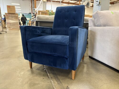 WEST ELM Royal Blue Velvet Push Back Recliner