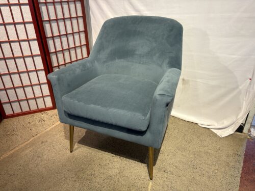 NEW! Blue Upholstered Accent Chair with Tapered Gold Legs