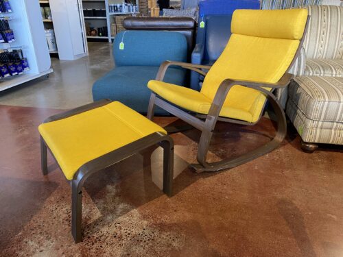 IKEA Poang Rocking Chair Black Brown Skiftebo Yellow with Footrest
