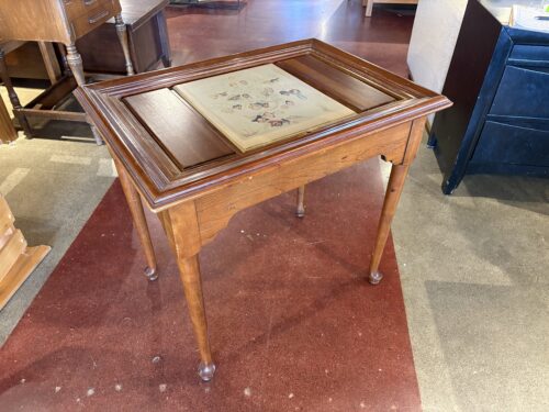 Vintage Side Table with Decorative Print of Norman Rockwell 'Family Tree'