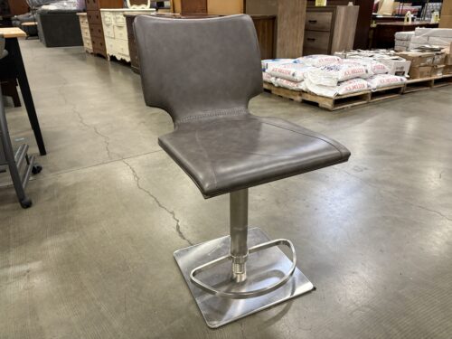 Contemporary Grey Leather Adjustable Counter Stools with Chrome Base