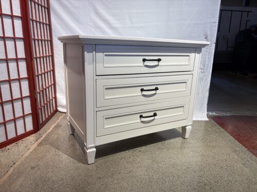 Three Drawer Nightstand in Bright Ivory