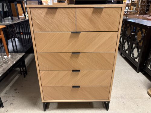 Modern Herringbone Pattern 6-Drawer Tallboy Dresser