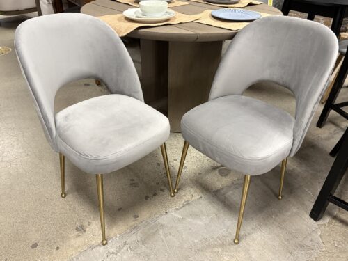 TOV FURNITURE Grey Velvet & Gold Modern Dining Chairs (Set of 2)