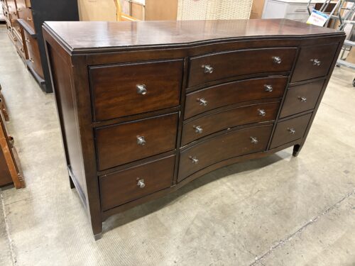 BASSET Contemporary Espresso Finish 9 Drawer Dresser with Silver Knob Pulls